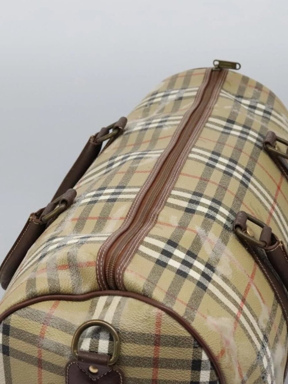 Burberrys Nova Check Boston Bag PVC 2way Beige Auth EC382 - Picture 7 of 16